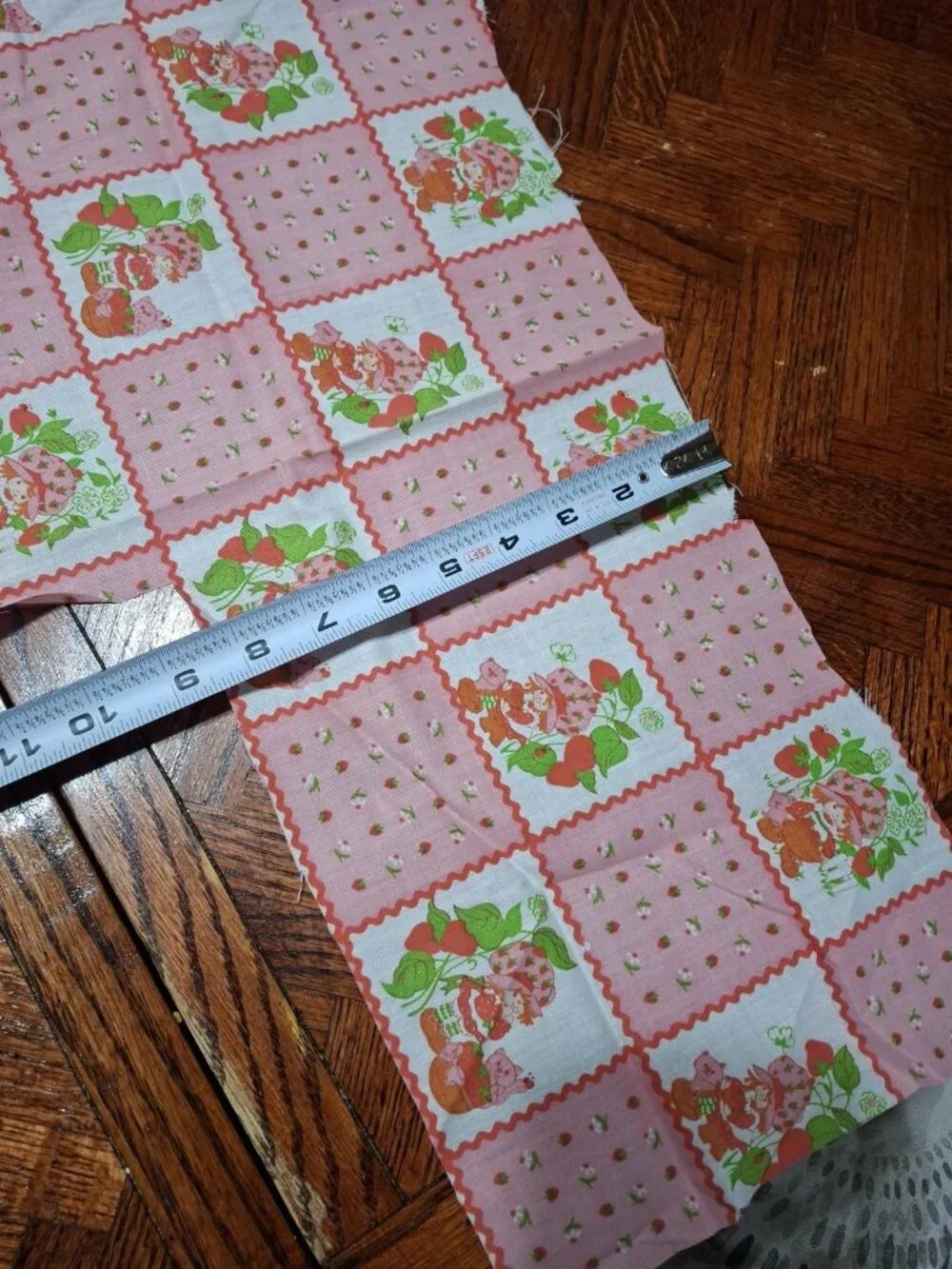 Vtg Strawberry Shortcake Cotton Fabric -Scraps-Pink Yellow White -